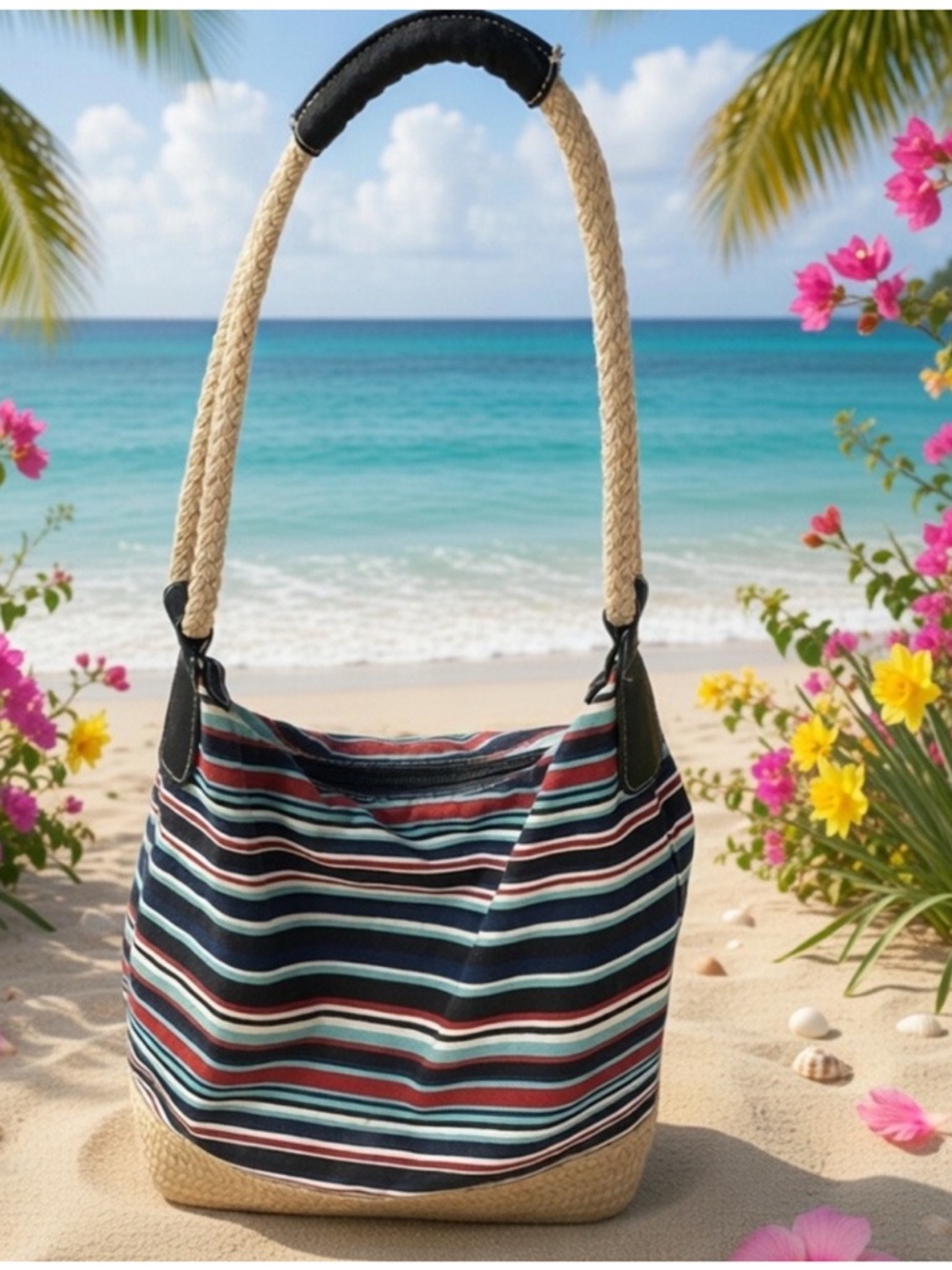 Striped multi Striped Hobo Bag rope handles